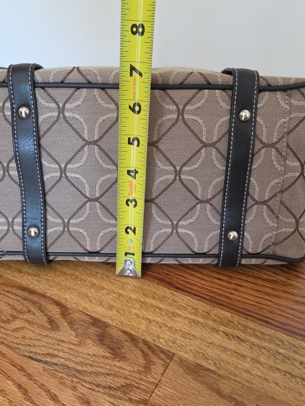 Vtg Nine West Beige Patterned Satchel/ Over Shoulder Bag with Dark Brown Trim - Picture 12 of 15